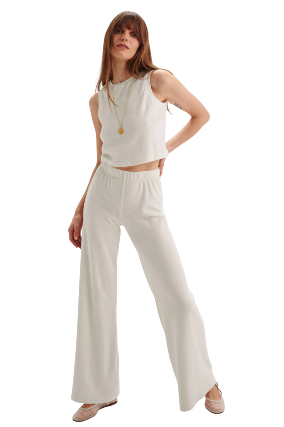 Zephyra cotton-blend terry pants in ivory