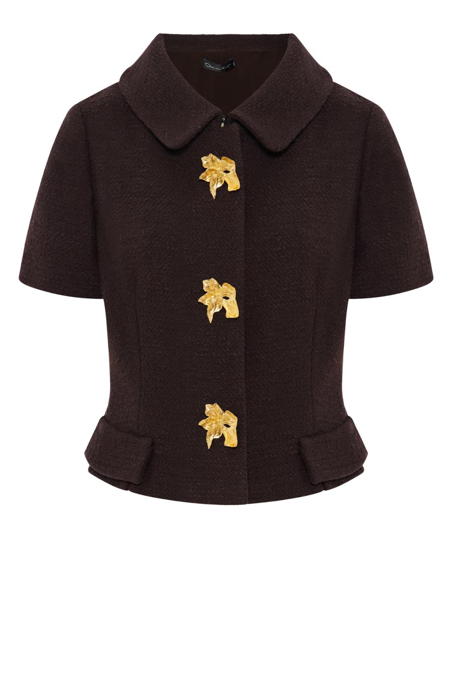 Cyclamen Button Tweed wool jacket in brown