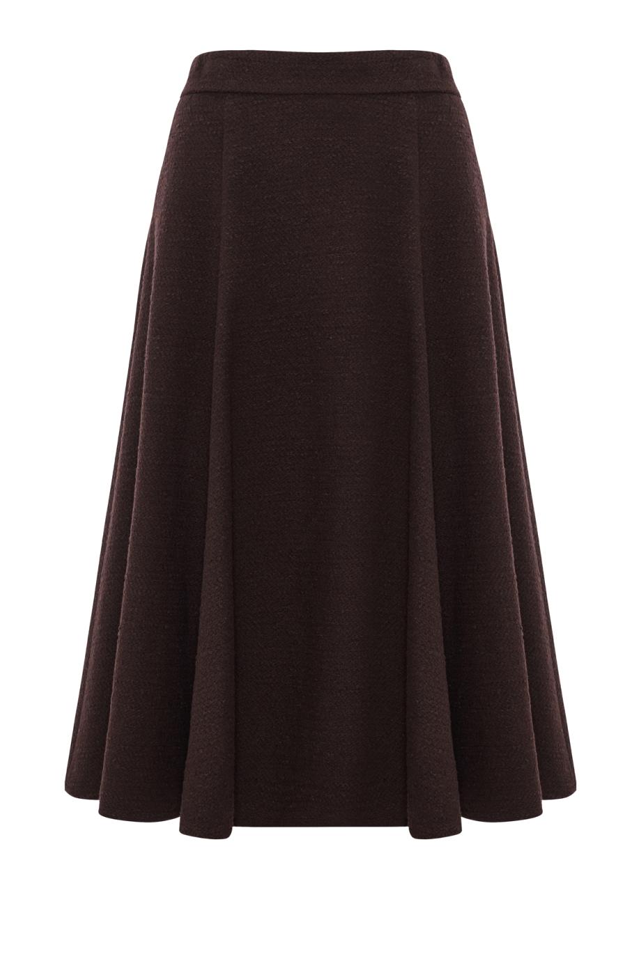 Tweed wool pleated midi skirt in mahogany