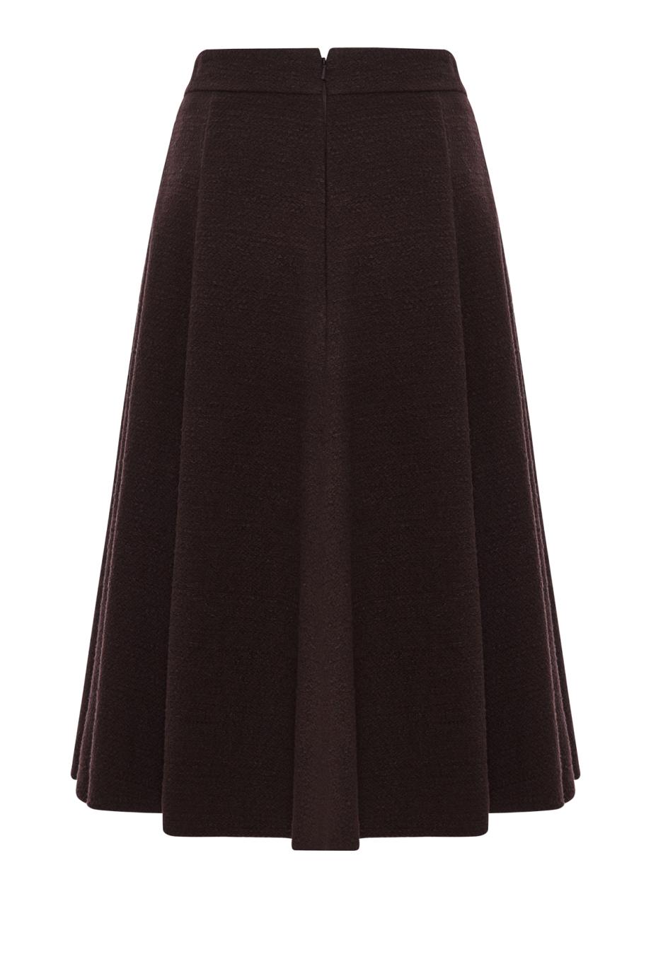 Tweed wool pleated midi skirt in mahogany