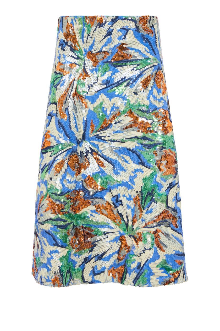 Abstract sequinned midi skirt in multicolor 
