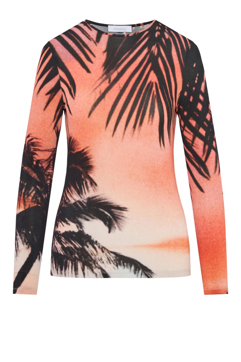 Long-Sleeved Top in Thunderstorm-Printed Second-Skin Jersey in orange