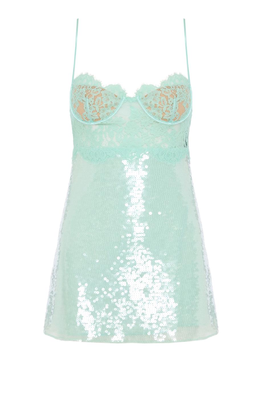Alixandra paillettes-embellished lace mini dress in mint 