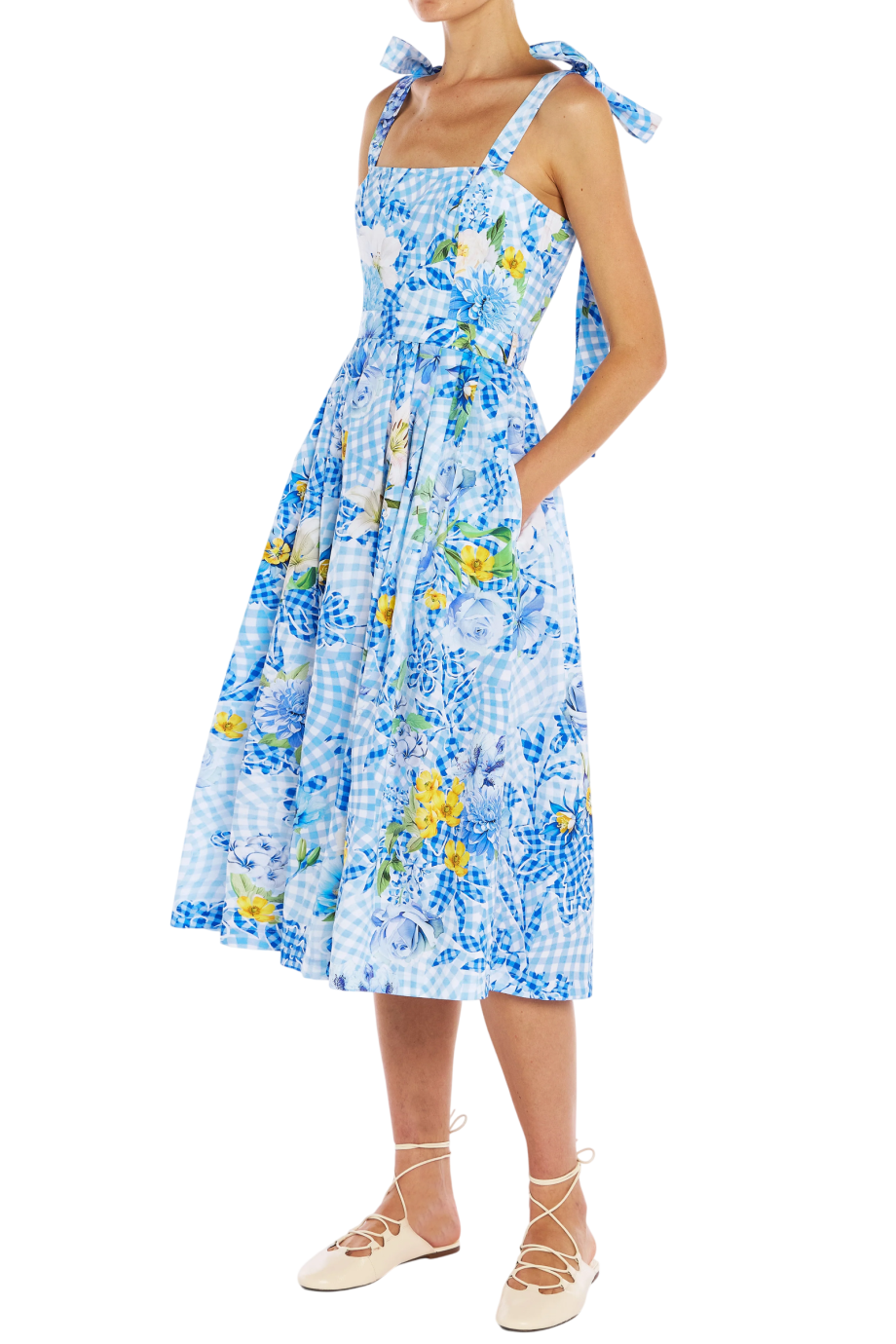 Iris printed poplin midi dress in blueberry