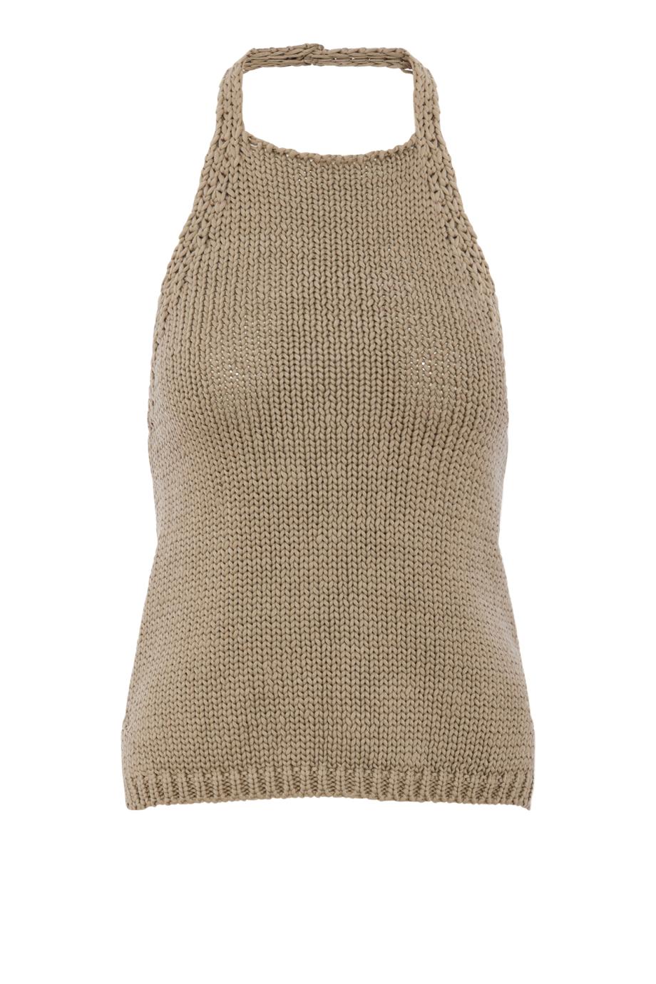 Chunky knitted halterneck top in stone
