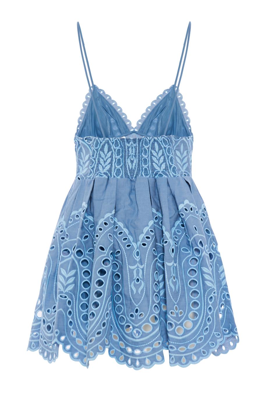 Nix lace-trimmed cotton mini dress in azul