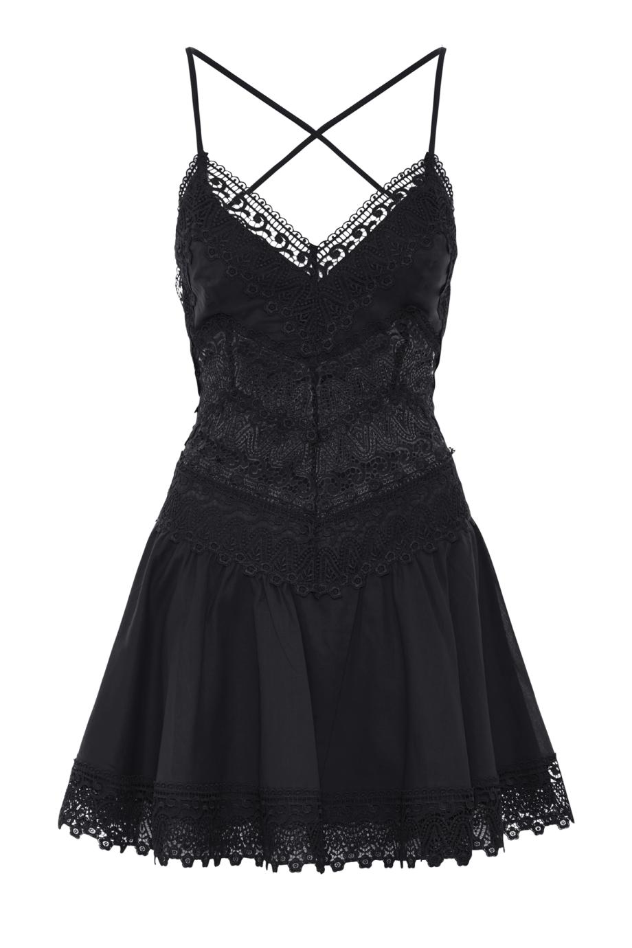 Aveline lace-trimmed cotton mini dress in black