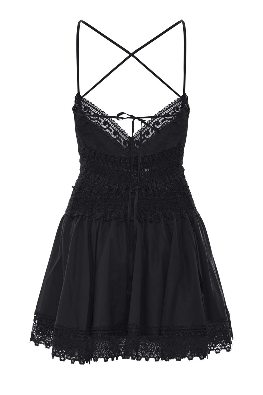Aveline lace-trimmed cotton mini dress in black