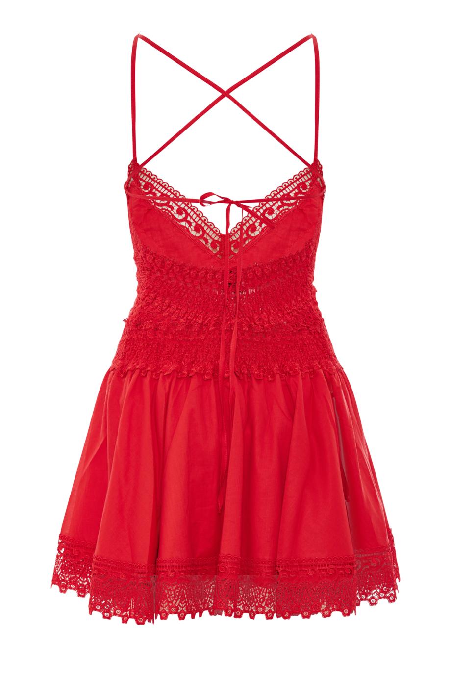 Aveline lace-trimmed cotton mini dress in red