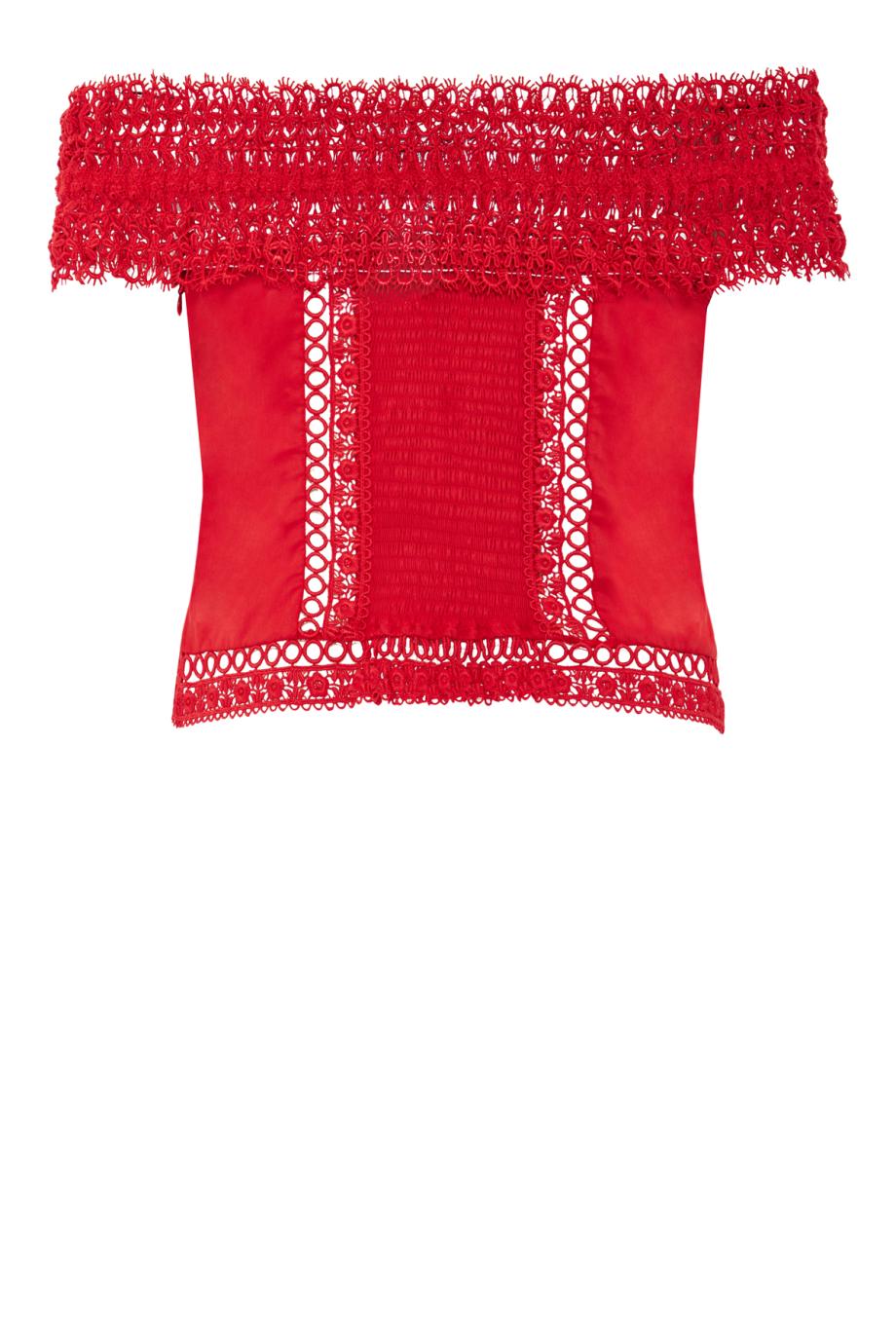 Elisette lace-trimmed cotton top in red