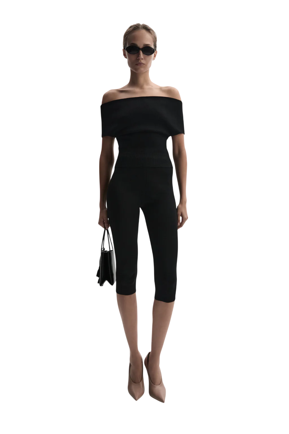 Capri knitted cropped pants in black