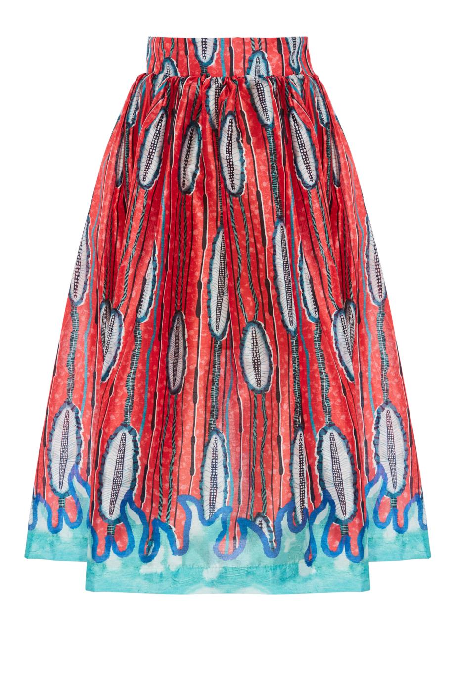 Svatsa printed satin midi skirt in red