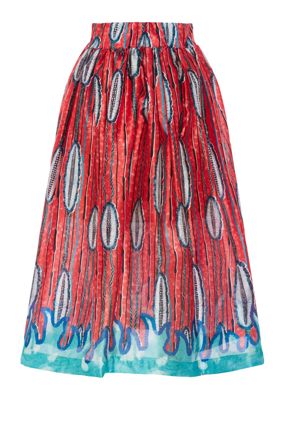 Svatsa printed satin midi skirt in red
