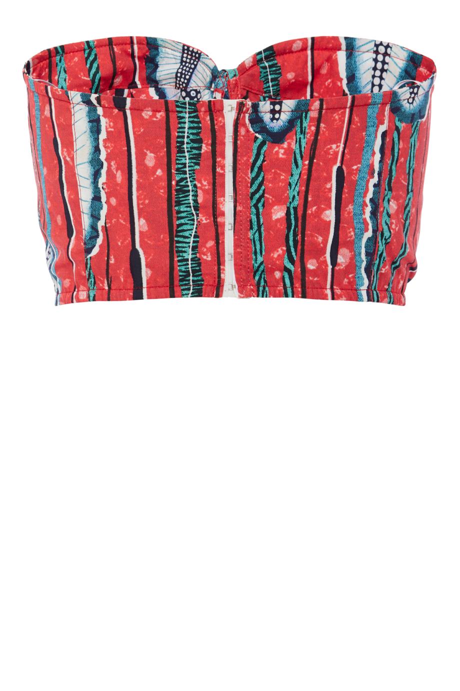 Cropped cotton-blend printed bustier top in red 