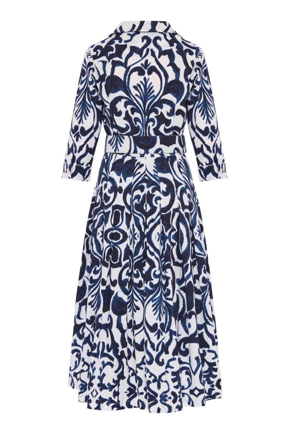 Audrey printed cotton midi shirt dress in indigo