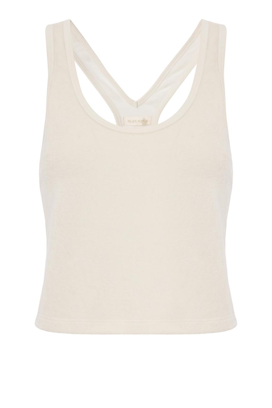 Tia cotton-blend terry racer-back top in ivory