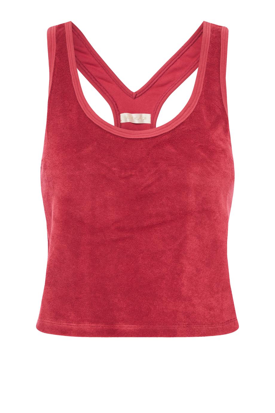 Tia cotton-blend terry racer-back top in framboise