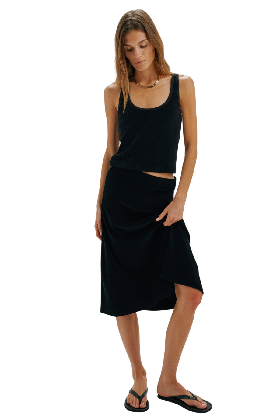 Tia cotton-blend terry racer-back top in black