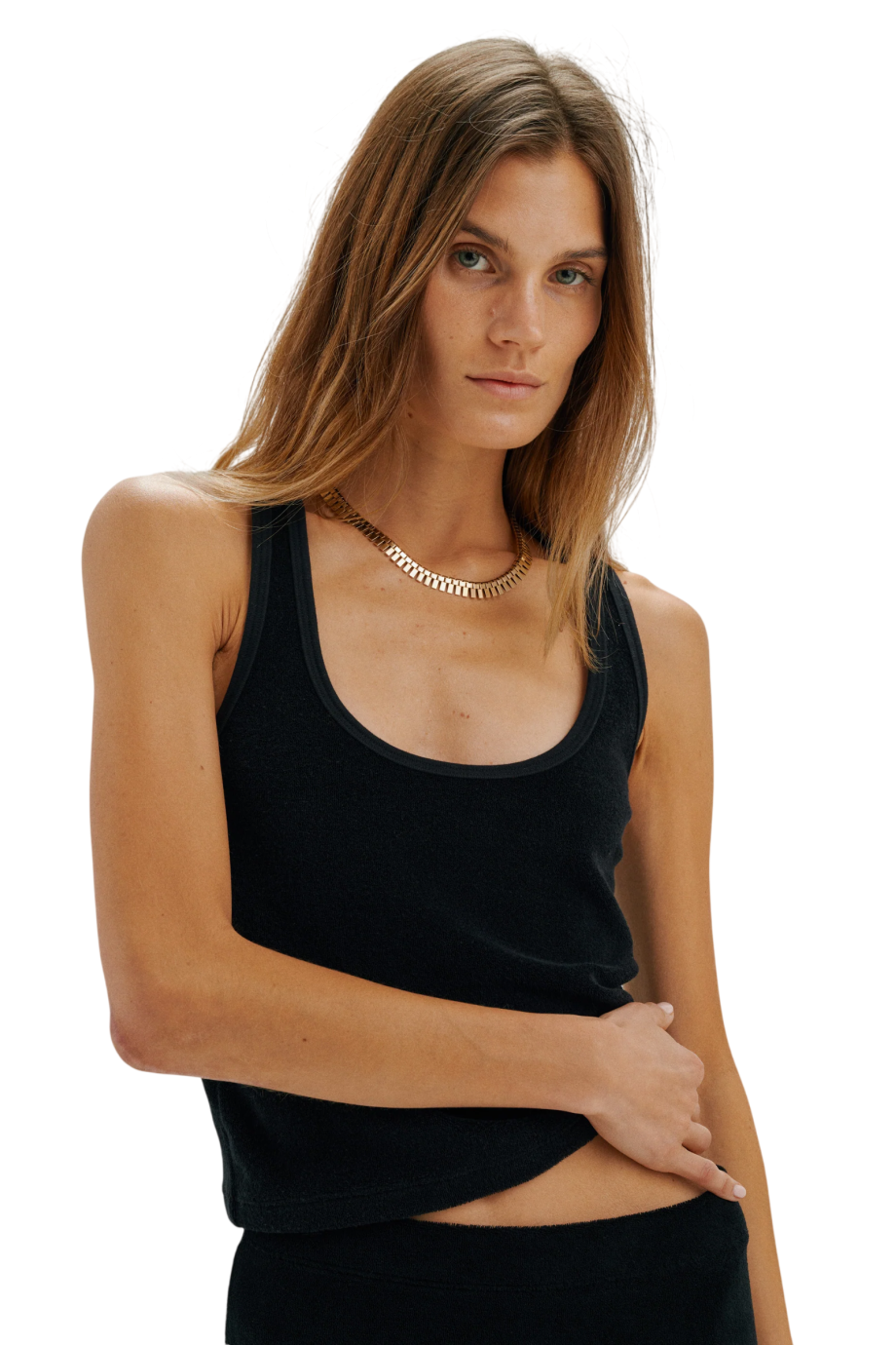 Tia cotton-blend terry racer-back top in black