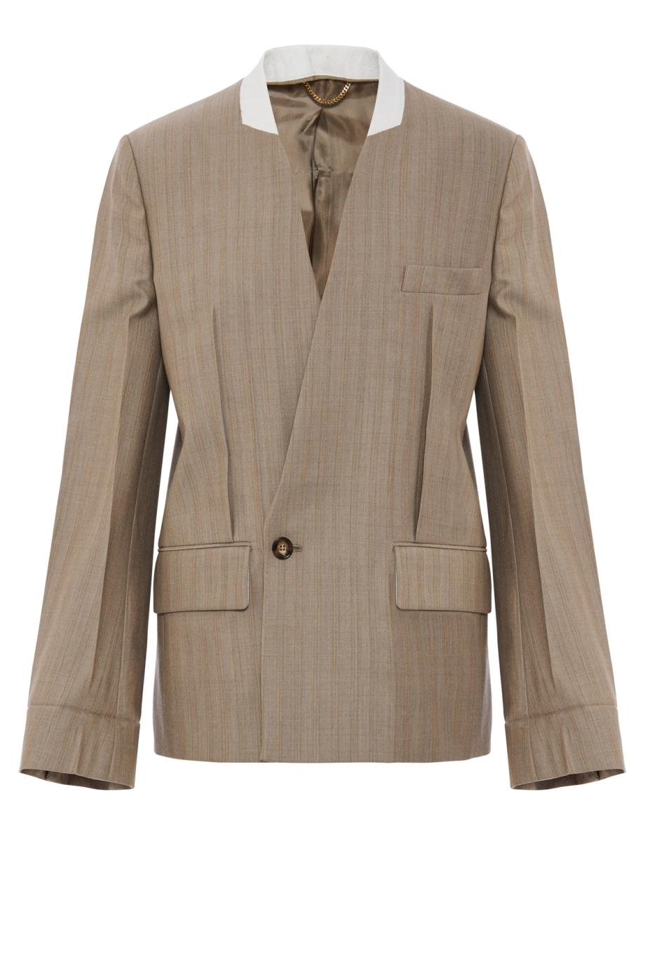 Collarless wool Jacket in limestone