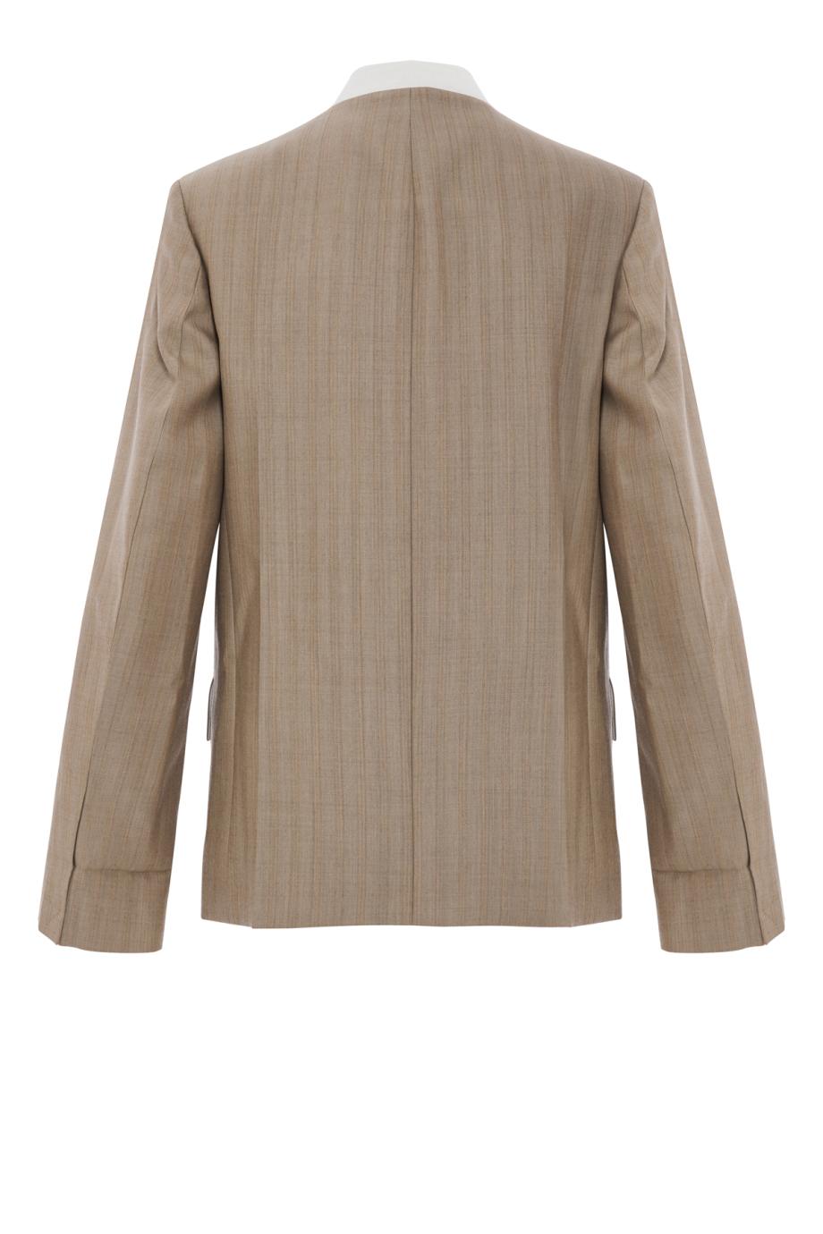 Collarless wool Jacket in limestone