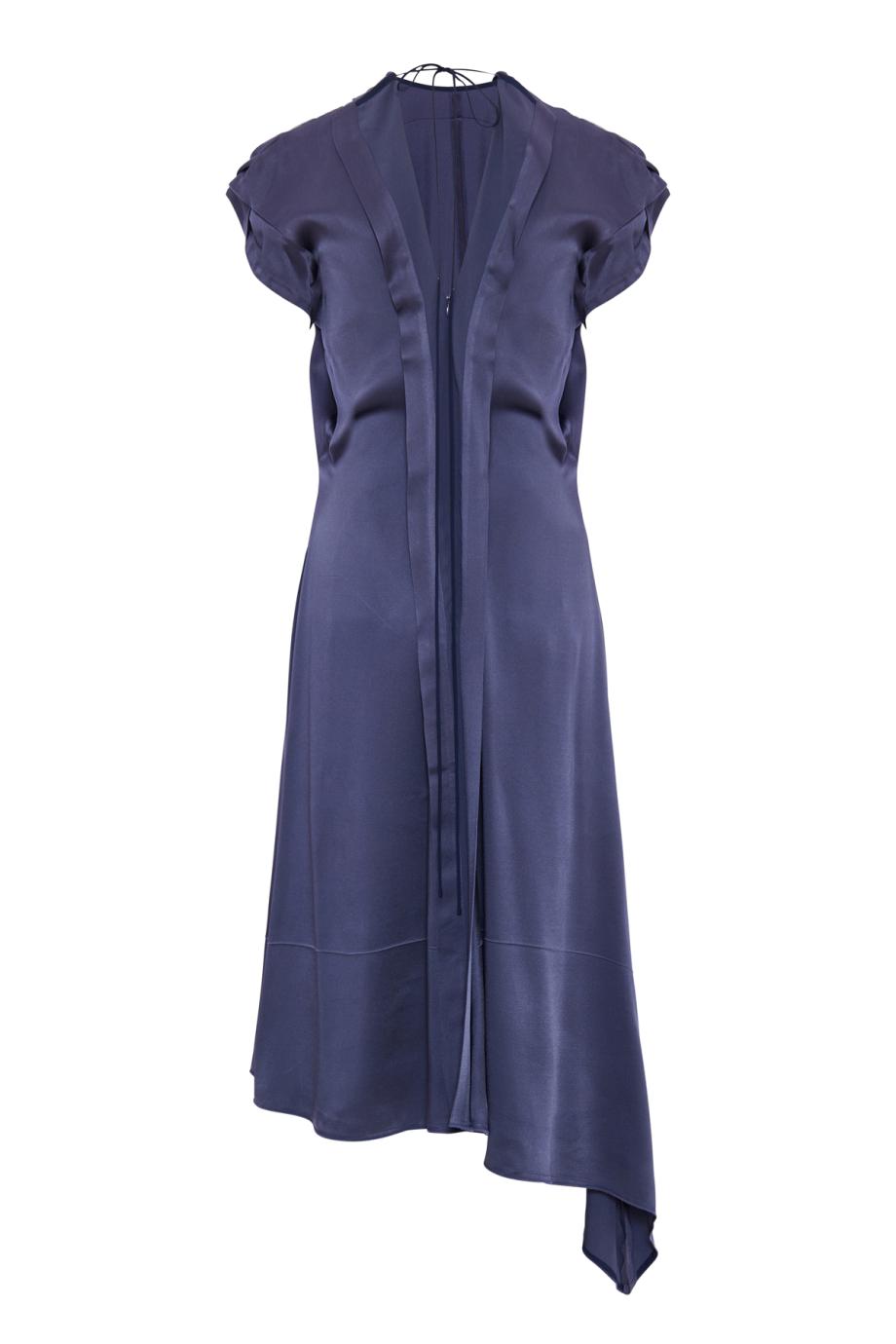 Asymmetric satin midi dress in eclipse