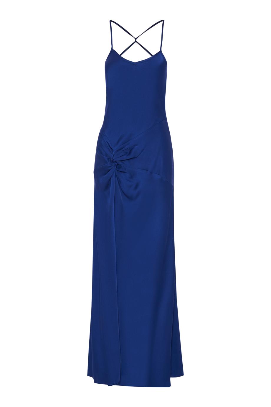 Draped Cami Gown satin gown in bright indigo