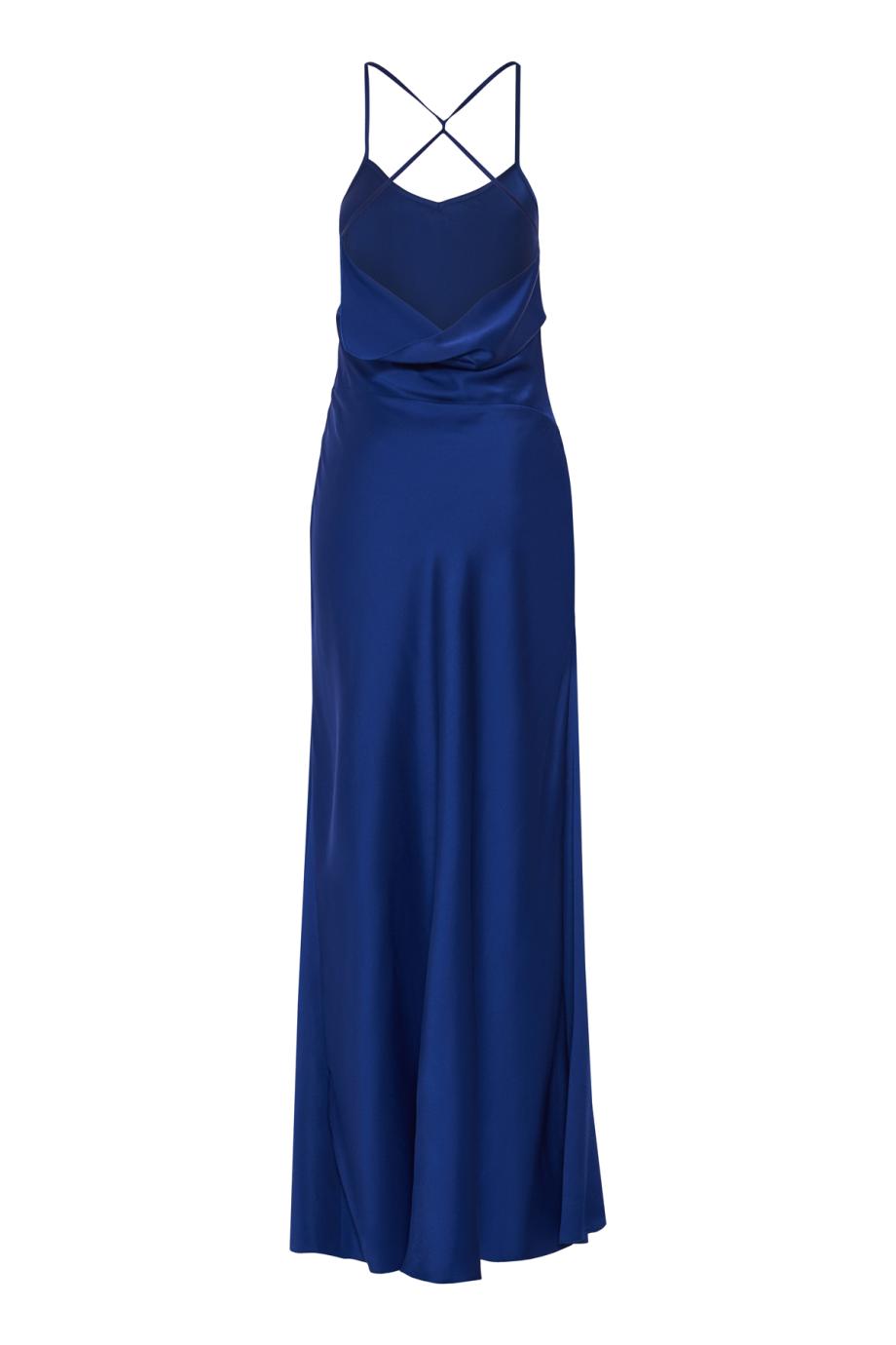 Draped Cami Gown satin gown in bright indigo