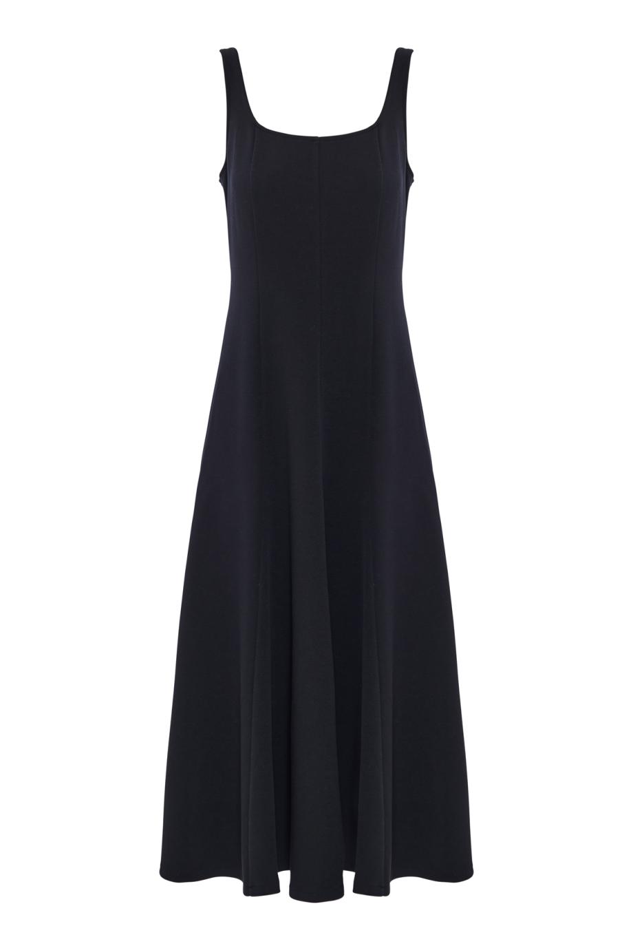 Seamed Cotton-Blend Square-Neck Dress in eclipse