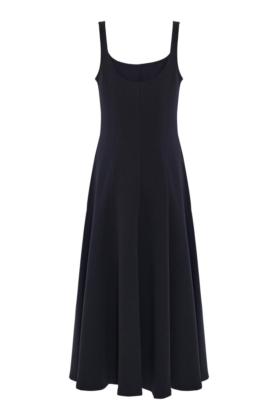 Seamed Cotton-Blend Square-Neck Dress in eclipse