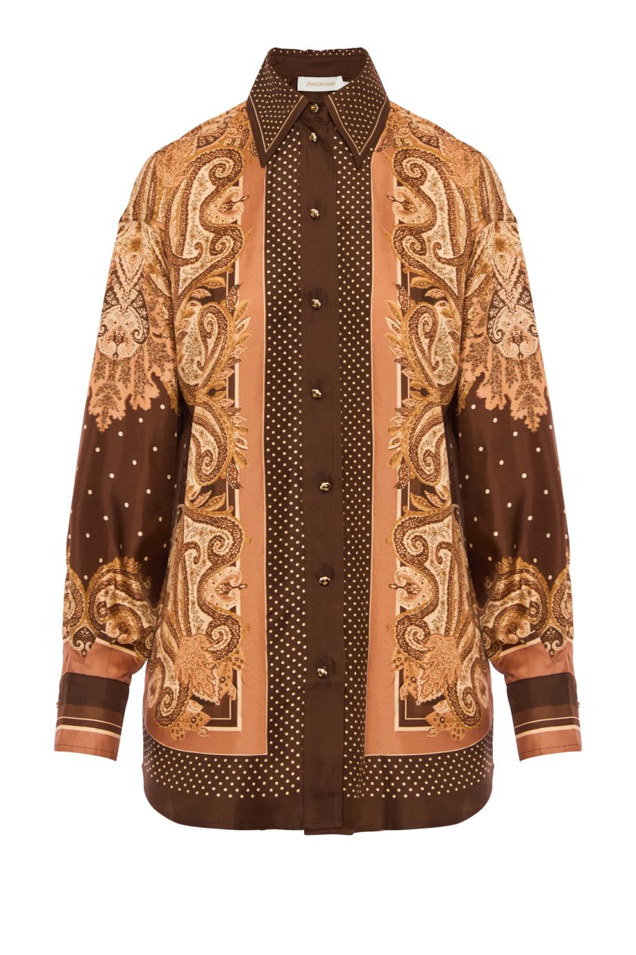 Luna Relaxed printed silk shirt in caramel