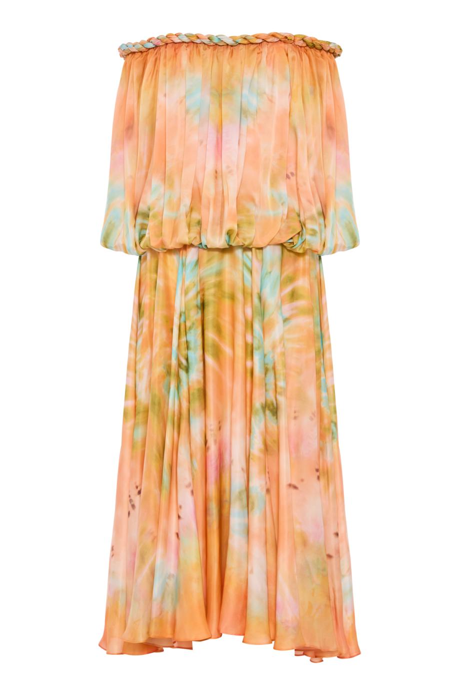 Luna tye-dye silk gown in coral