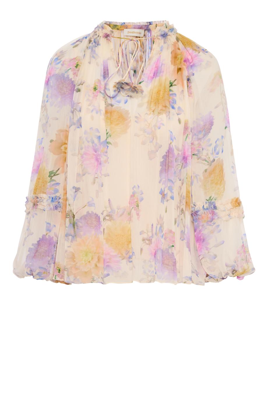 Luna ruffle printed chiffon blouse in dahlia