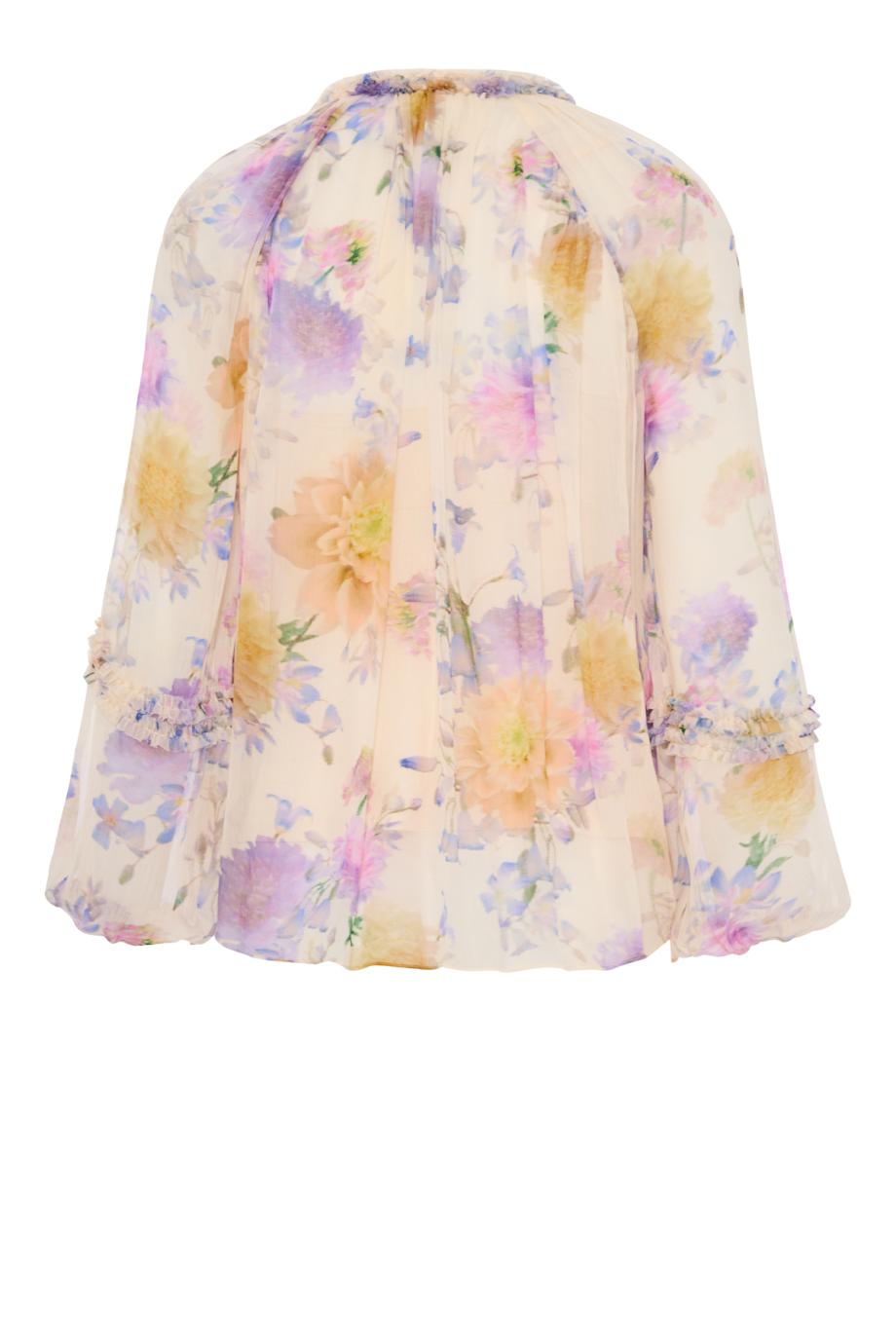 Luna ruffle printed chiffon blouse in dahlia