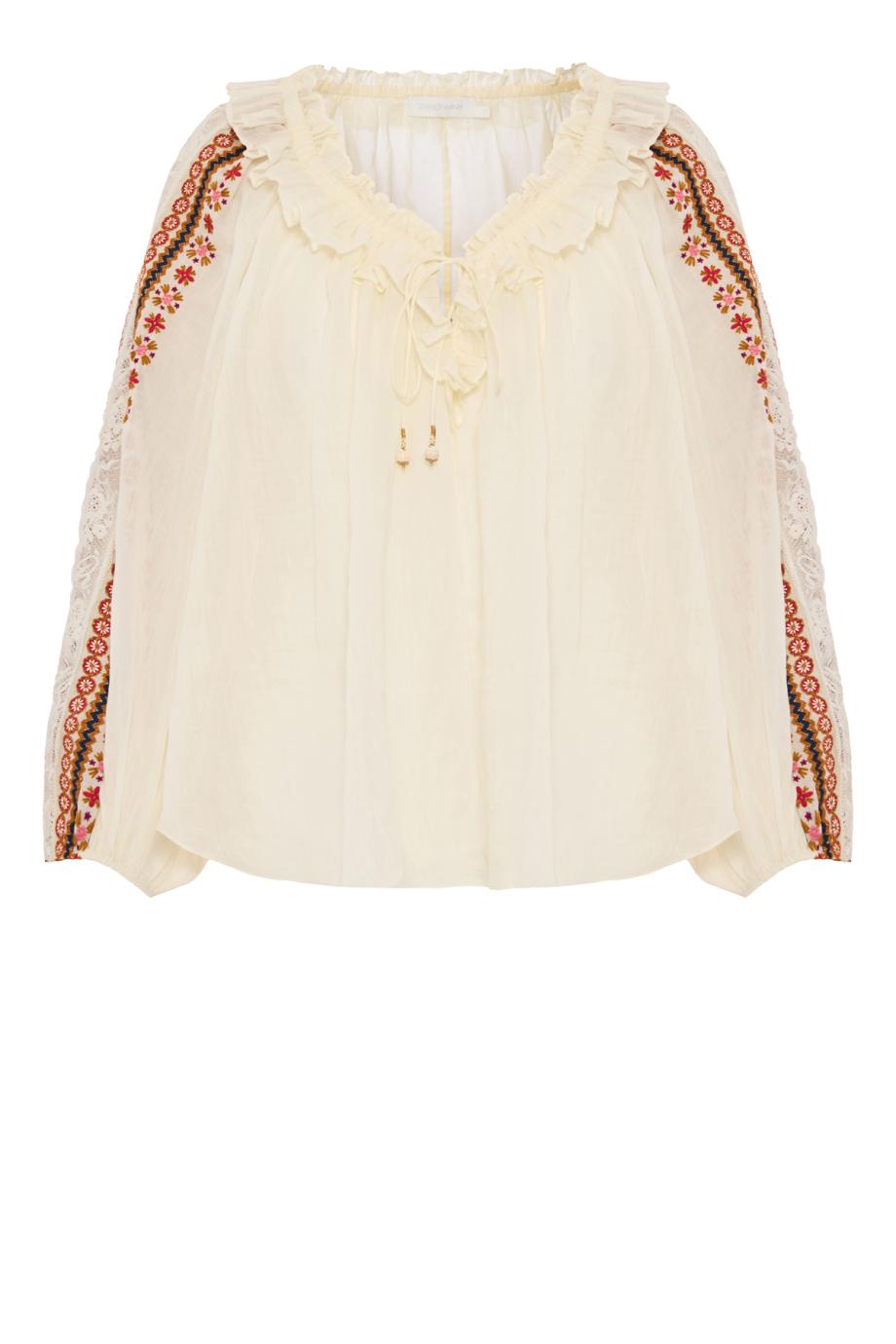 Aster embroidered ramie blouse in cream