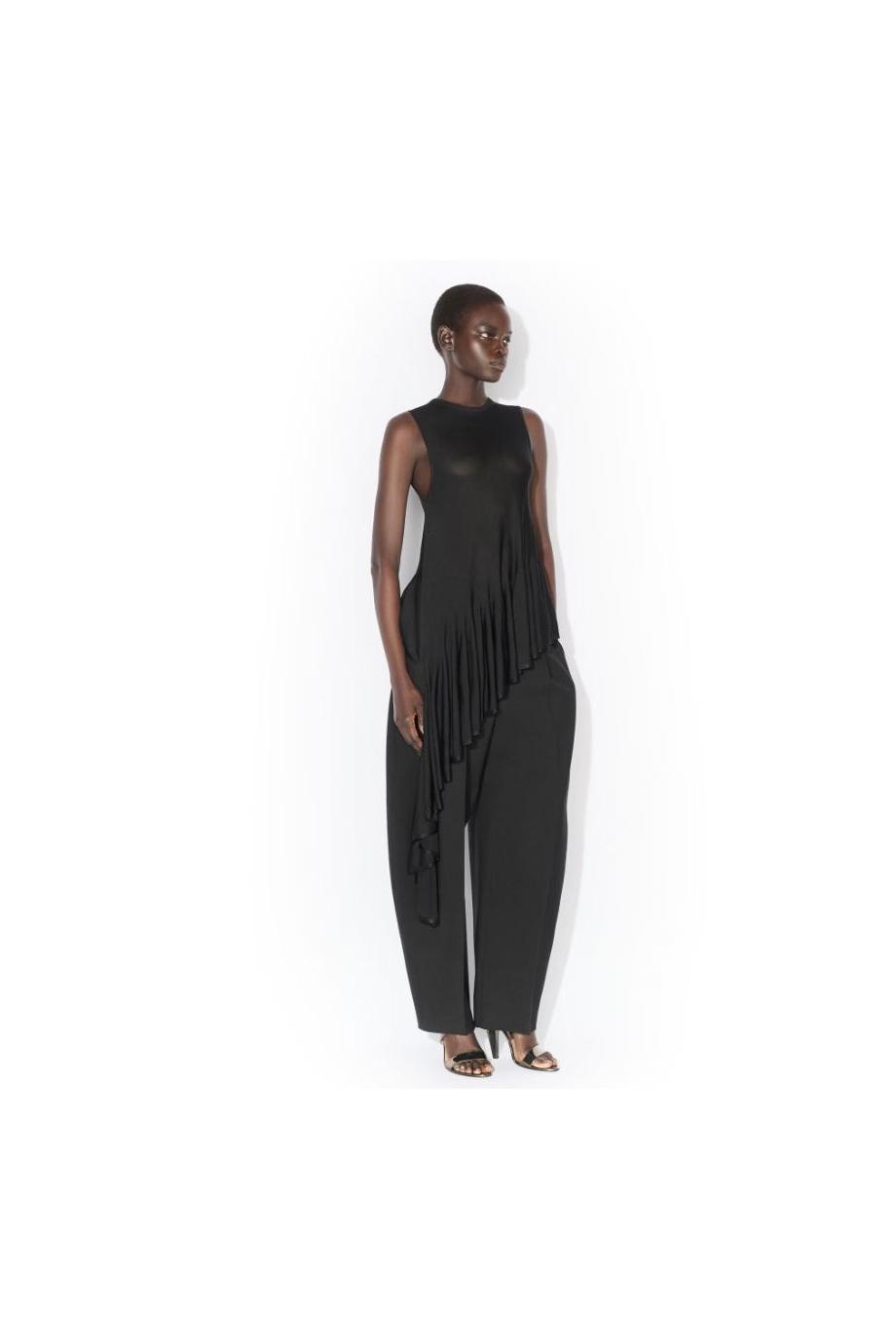 Asymmetric crepe top in black 