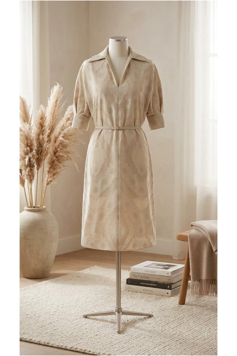 Cotton-blend polo dress in beige 