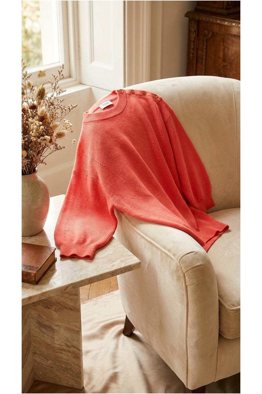 Embroidered cashmere and cotton sweater in sunset