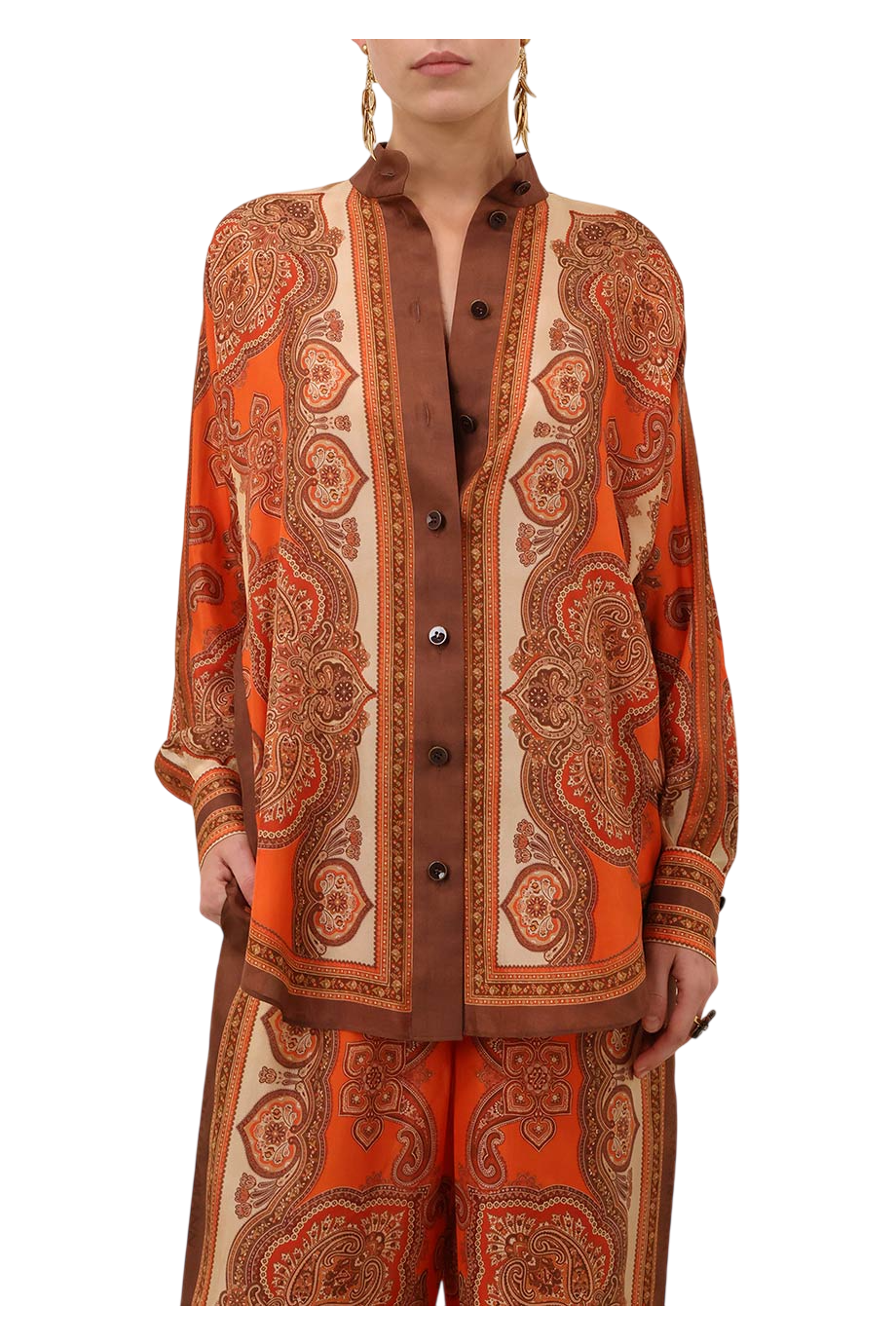 Mahon printed silk shirt in tangerine