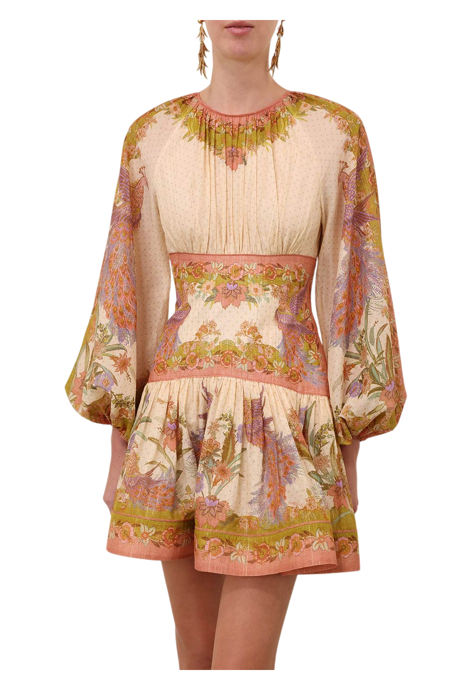 Indra printed silk-chiffon mini dress in chartreuse