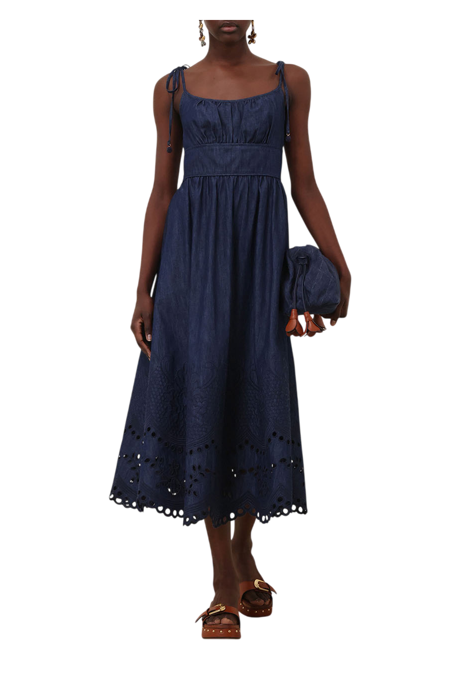 Mahon embroidered cotton midi dress in ink