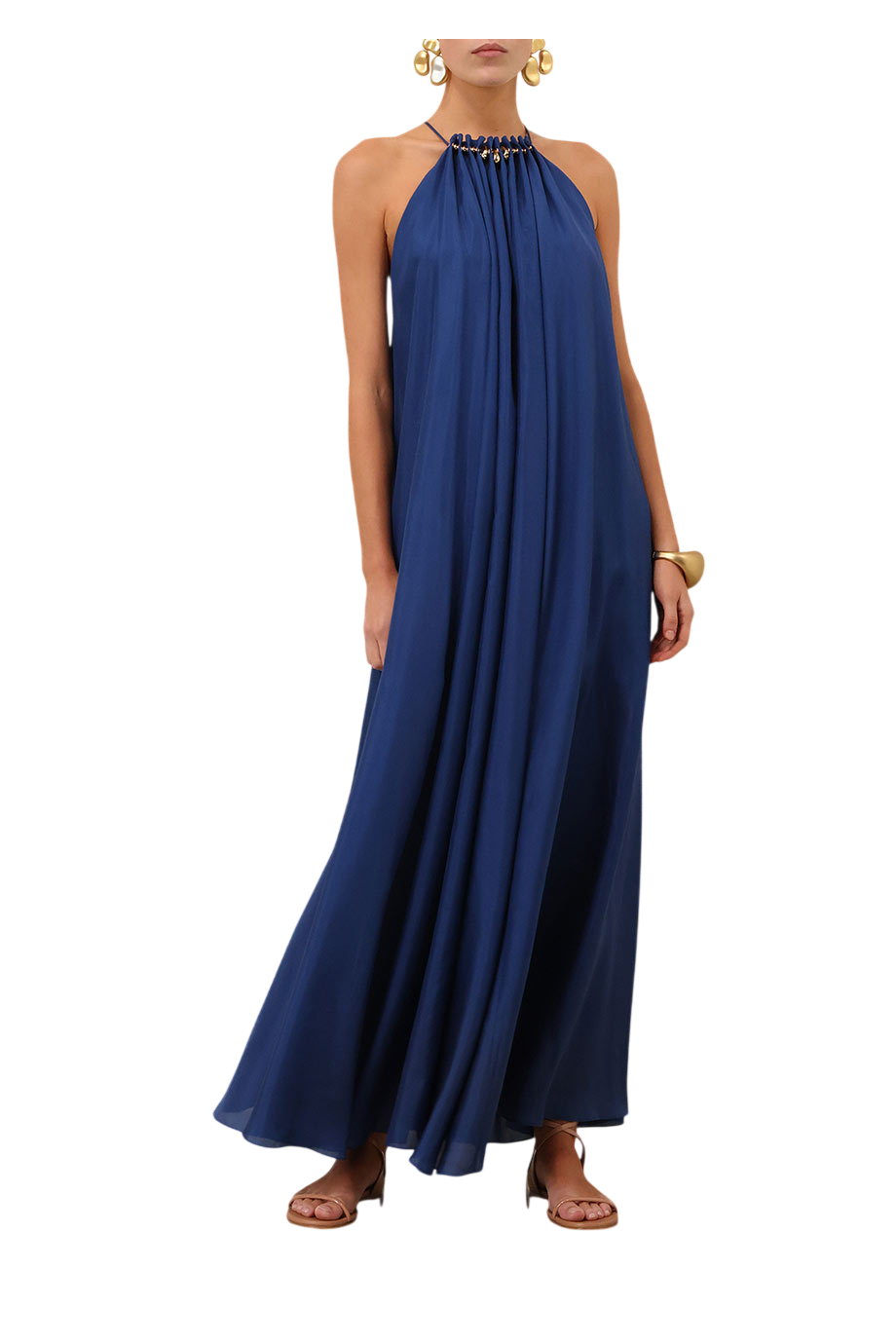 Aster silk maxi dress in cobalt