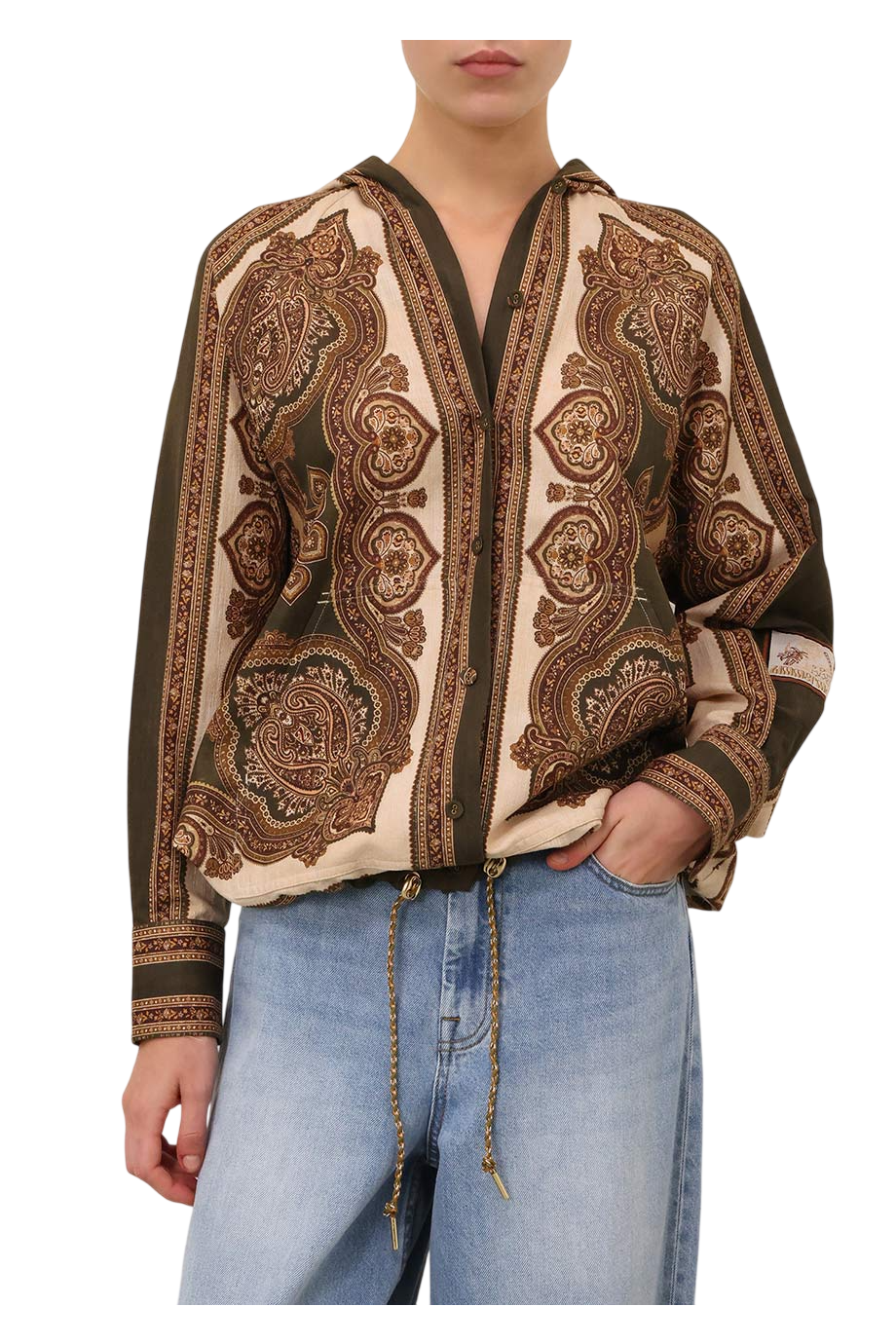 Mahon printed cotton hooded shirt in olive