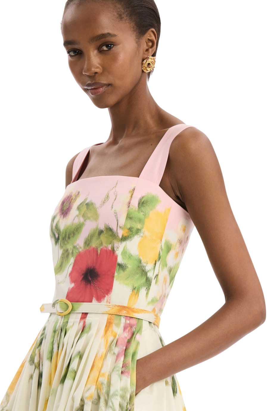 Floral printed cotton midi dress in pink