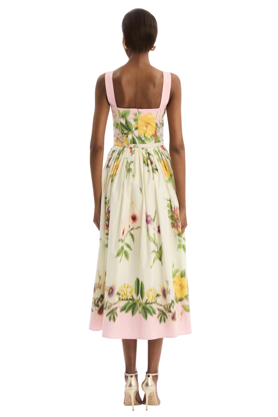 Floral printed cotton midi dress in pink