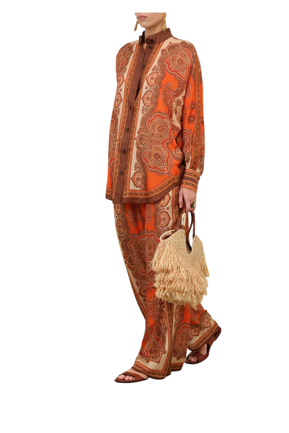 Mahon printed silk shirt in tangerine