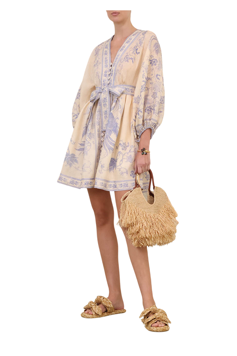 Indra printed linen mini dress in lilac floral