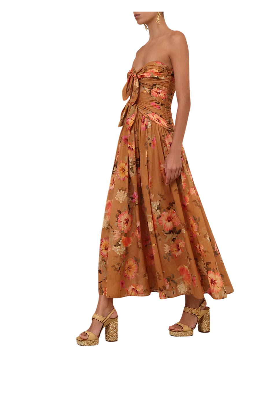 Mahon knotted printed cotton midi dress in hibiscus