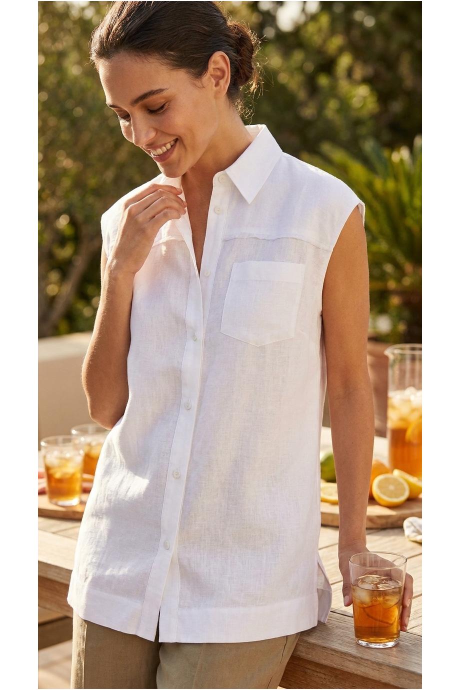 Linen sleeveless top in white