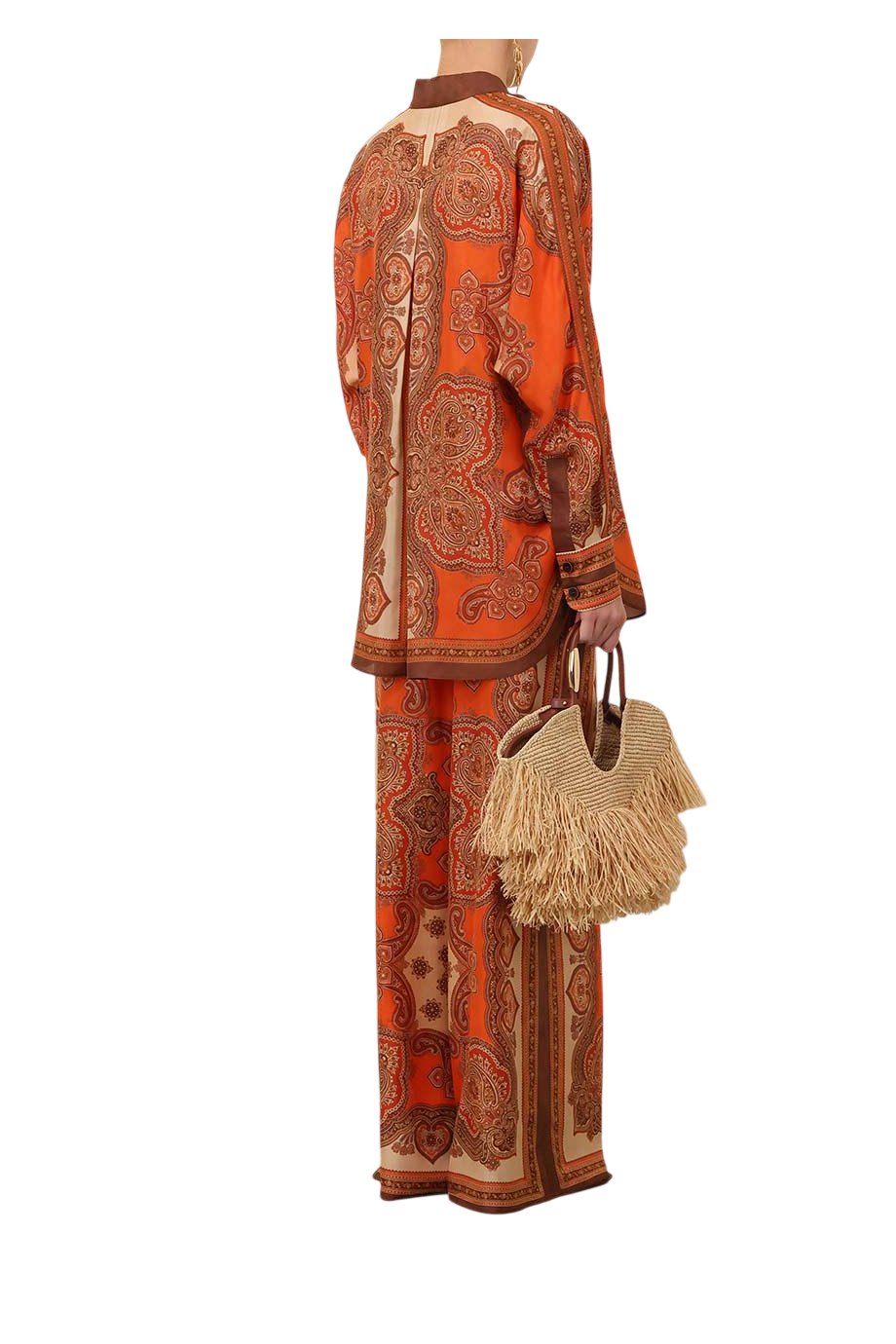 Mahon printed silk shirt in tangerine